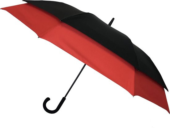 Smati Double Extension Paraplu - Stormbestendig - Extra Sterk - Extra Groot - Zwart - Rood - Ø128cm