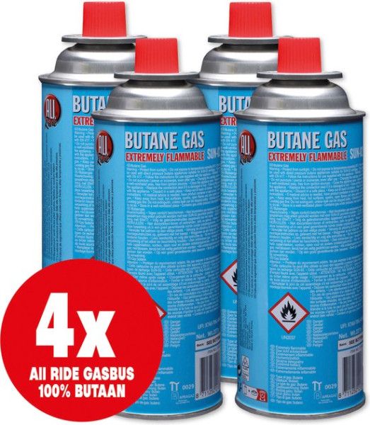 All Ride butaan gasbussen met Bajonet aansluiting – 4 Stuks - Voordeelverpakking