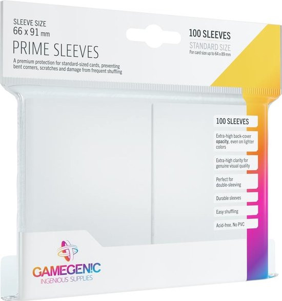 Prime Sleeves - 100 white standard-sized card sleeves pack 66 x 91 mm