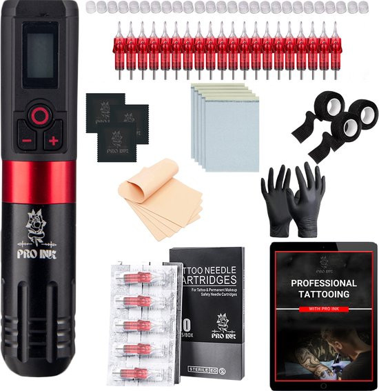 Professionele Tattoo Kit met Draadloze Criss-Cross Tattoo Machine - Volledige Set incl. Reistas