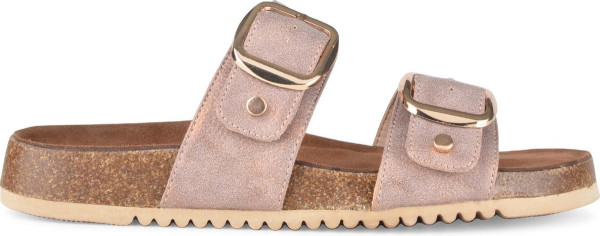 PS Poelman CURA - Maat 41 - Dames Faux PU Imitatie Leren Sandalen met Gespen - Metallic Rosé Roze