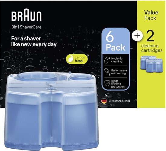 Braun 3-in-1 ShaverCare SmartCare Center Navulpatronen - Hygiënische Reiniging - 6+2 Stuks