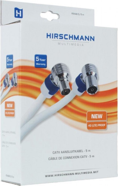 Hirschmann FEKAB 5/5 Coaxkabel Fekab Coax Male (iec) - Coax Female (iec) 5.00 M Wit / Blauw