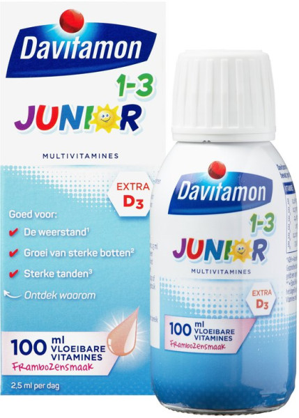 Davitamon Junior 1+ vloeibare vitamines - vitamine kinderen - framboos - 100 ml