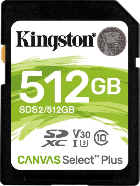 Kingston Canvas Select Plus - Flashgeheugenkaart - 512 GB - Video Class V30 / UHS-I U3 / Class10 - S