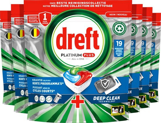 Dreft Platinum Plus All In One - Vaatwastabletten - Deep Clean Fresh Herbal Breeze - 4x 30 Capsules