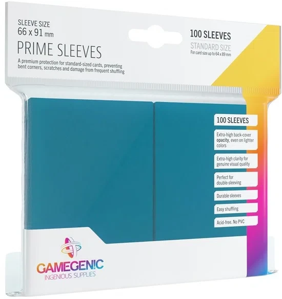 Prime Sleeves - 100 blu standard-sized card sleeves pack 66 x 91 mm