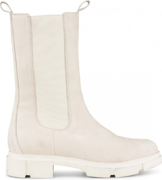 PS Poelman Lynn - Maat 36 - Dames Nubuck Leren Chelsea Enkellaarzen met Elastiek - Licht Beige Taupe