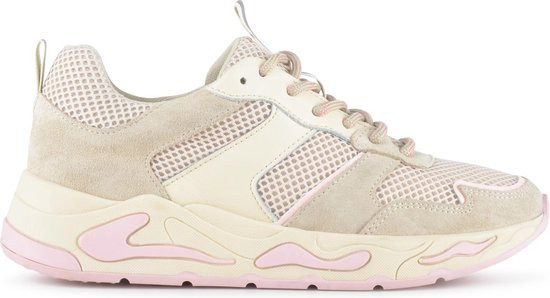 PS Poelman -maat 37- Dames - MINION Nude Combo Mesh Suède Leren Runner Sneakers met Lakleer Details