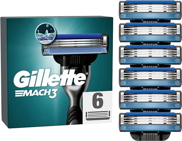 Gillette Mach 3 Navulmesjes Voor Mannen, 6 stuks, vervaardigd met precisie gesneden staal voor tot w