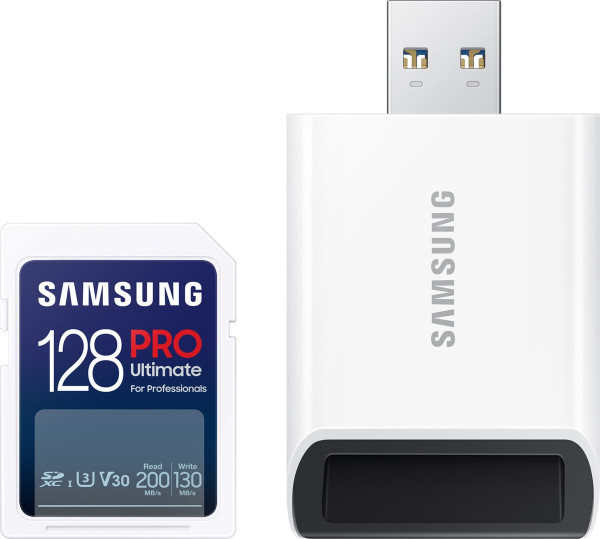 Samsung PRO Ultimate - SD Kaart met Kaartlezer - Geheugenkaart Camera - 200 & 130 MB/s - 128 GB