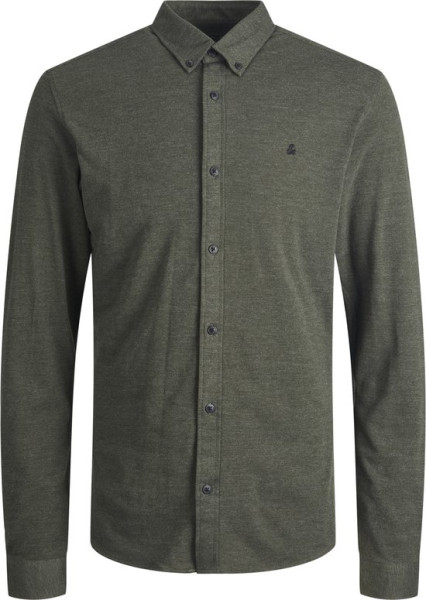 JACK&JONES - Maat M - JJPIQUE MELANGE LOGO SHIRT L/S Heren Overhemd