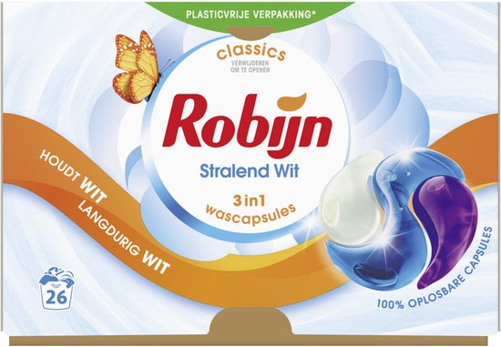 Robijn Wascapsules 3-in-1 Stralend Wit 26 stuks