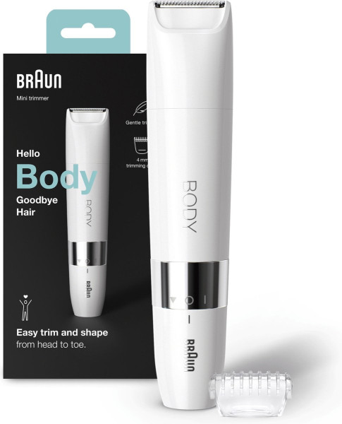 Braun Body BS1000 Mini Trimmer, Elektrische Ontharing Voor Vrouwen En Mannen - Wit