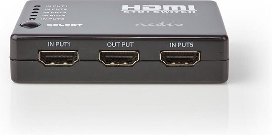 Nedis VSWI3455BK Hdmi-schakelaar 5 Poorten 5x Hdmi-ingang 1x Hdmi-uitgang 1080p Abs Antraciet Doos