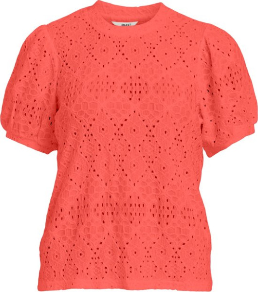 Object Maat L T-shirt Objfeodora S/s Top Noos 23042043 Hot Coral Dames