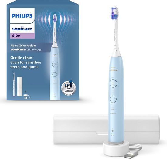 Philips Sonicare 6100 series - Elektrische Tandenborstel – Lichtblauw - Sensitive opzetborstel – Rei