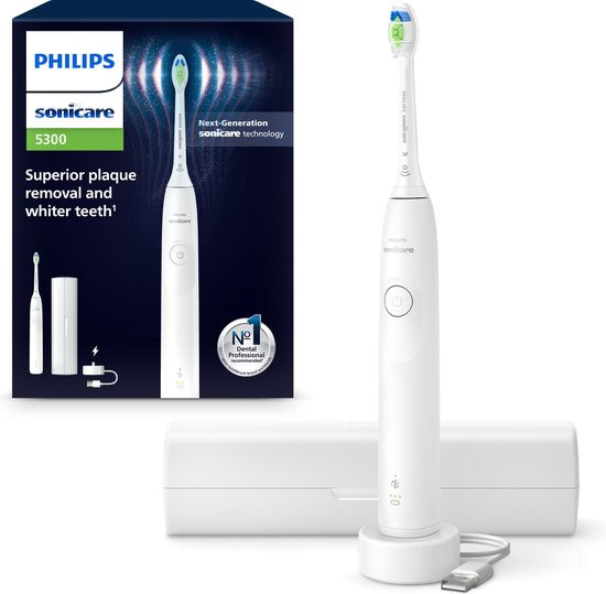 Philips Sonicare 5300 Series - Elektrische Tandenborstel - Wit - Reisetui - Wittere tanden - HX7108/