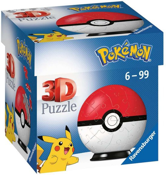 Pokemon - Ravensburger 3D Puzzel Pokémon Pokéball Rood/Wit - 54 stukjes