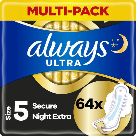 Always Ultra Secure Night Extra - Maat 5 - Maandverband Met Vleugels - 64 stuks