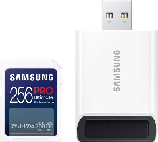 Samsung PRO Ultimate - SD Kaart met Kaartlezer - Geheugenkaart Camera - 200 & 130 MB/s - 256 GB