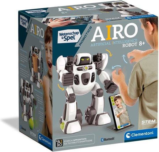 Clementoni - Interactieve robot - AIRO - AI gedreven robot - STEM speelgoed - Gebaren aanleren - Blu