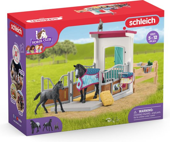 schleich HORSE CLUB - Paardenbox - met Merrie & Veulen - Afneembaar Zadel & Hoofdstel - Paarden Spee