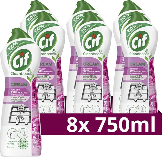 Cif Cleanboost Schuurmiddel - Cream Pink Flower - 8 x 750 ml