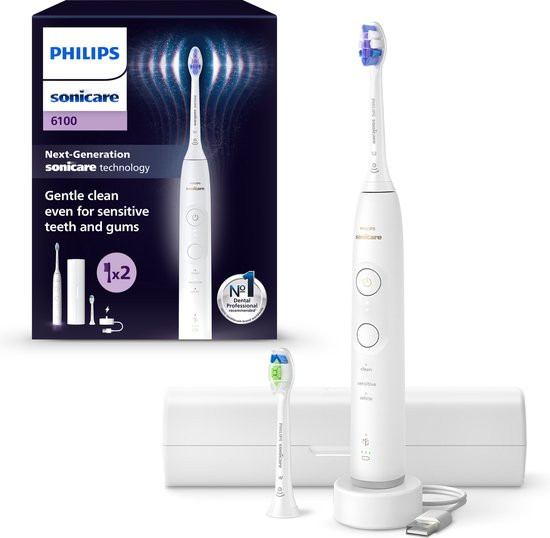 Philips Sonicare 6100 Series - Elektrische tandenborstel - Wit -Extra Optimal White Opzetborstel - R