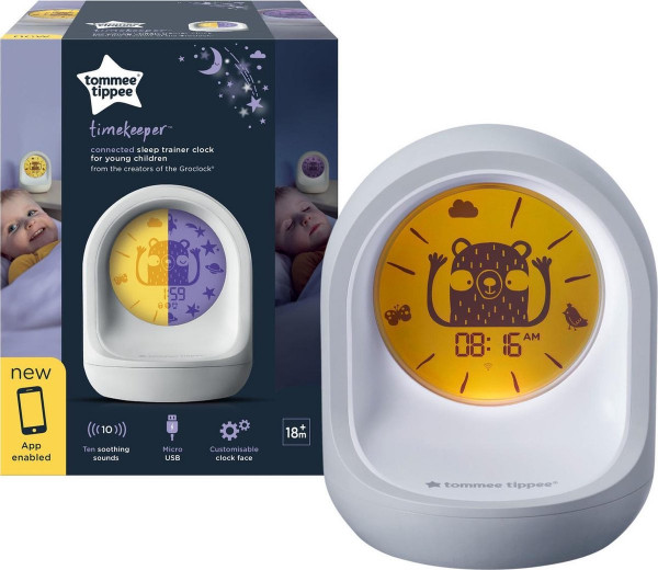 Tommee Tippee Timekeeper -slaaptrainerklok -slaaphulp, wekker en nachtlampje voor kinderen, met app-